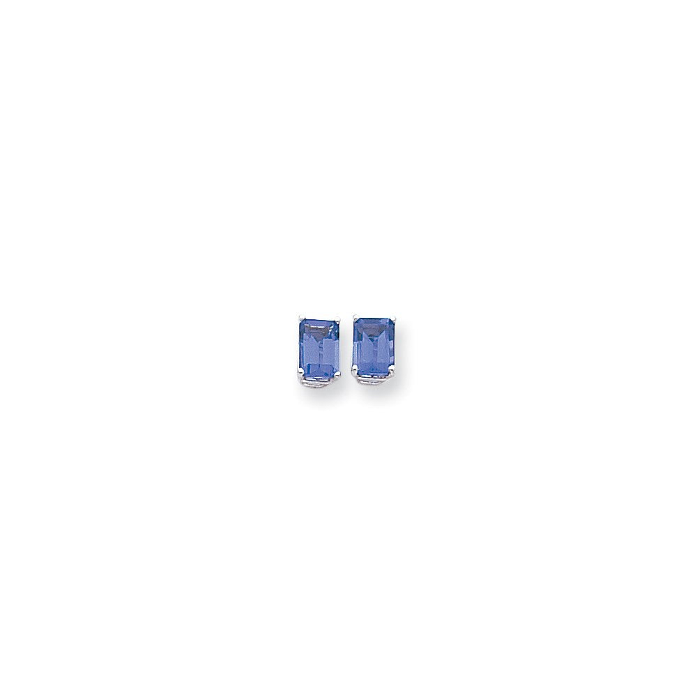 14k White Gold 7x5mm Emerald Cut Tanzanite earring