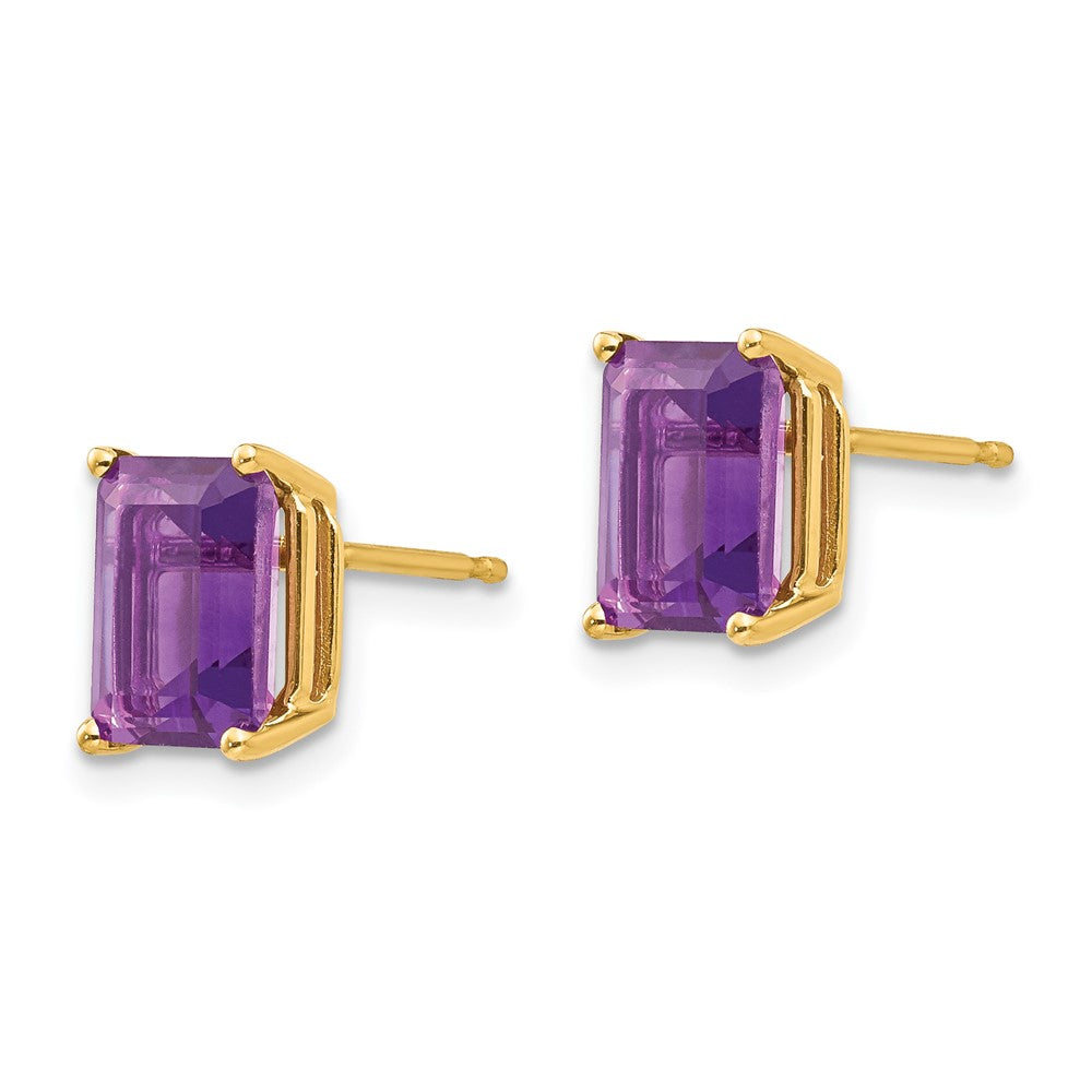 14k Yellow Gold 8x6mm Emerald Cut Amethyst Earrings