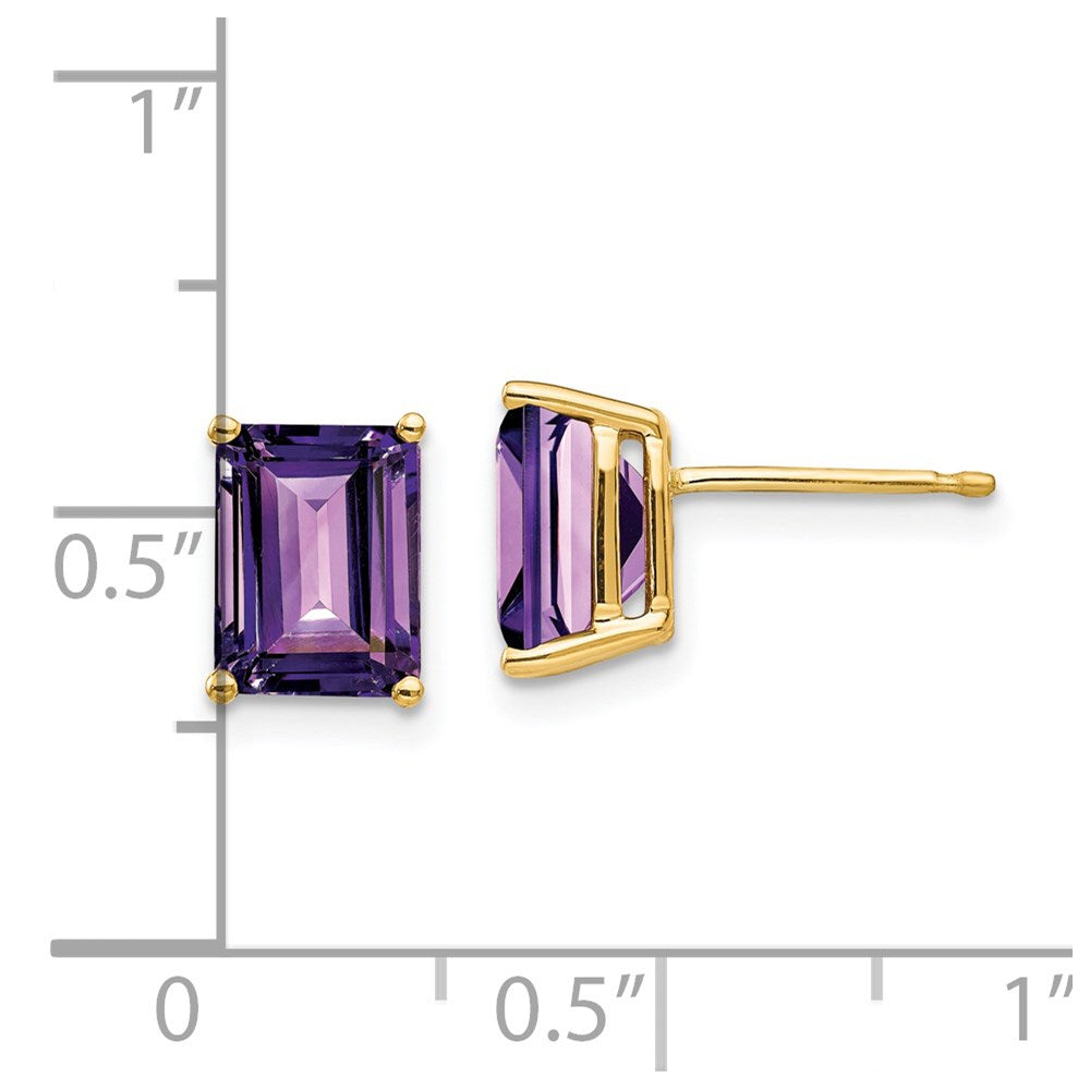 14k Yellow Gold 8x6mm Emerald Cut Amethyst Earrings