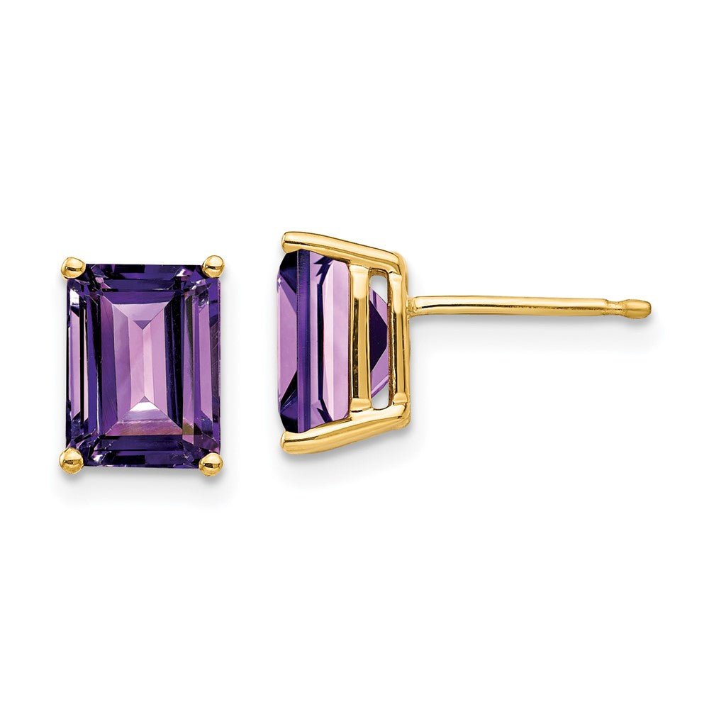 14k Yellow Gold 8x6mm Emerald Cut Amethyst Earrings