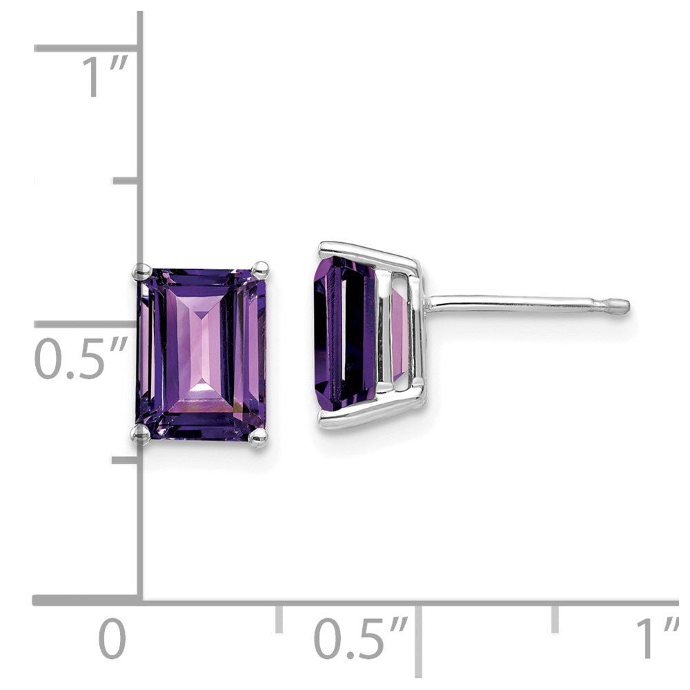 14k White Gold 8x6mm Emerald Cut Amethyst Earrings