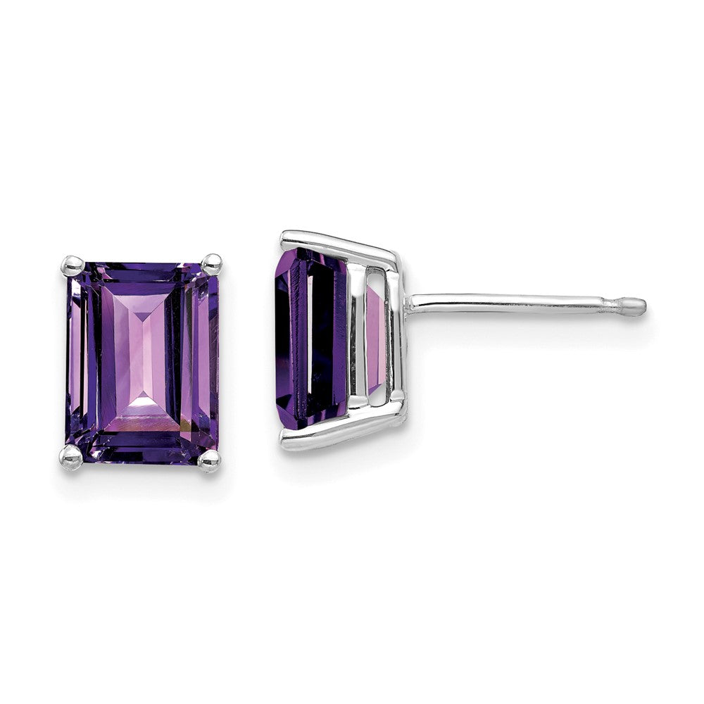 14k White Gold 8x6mm Emerald Cut Amethyst Earrings