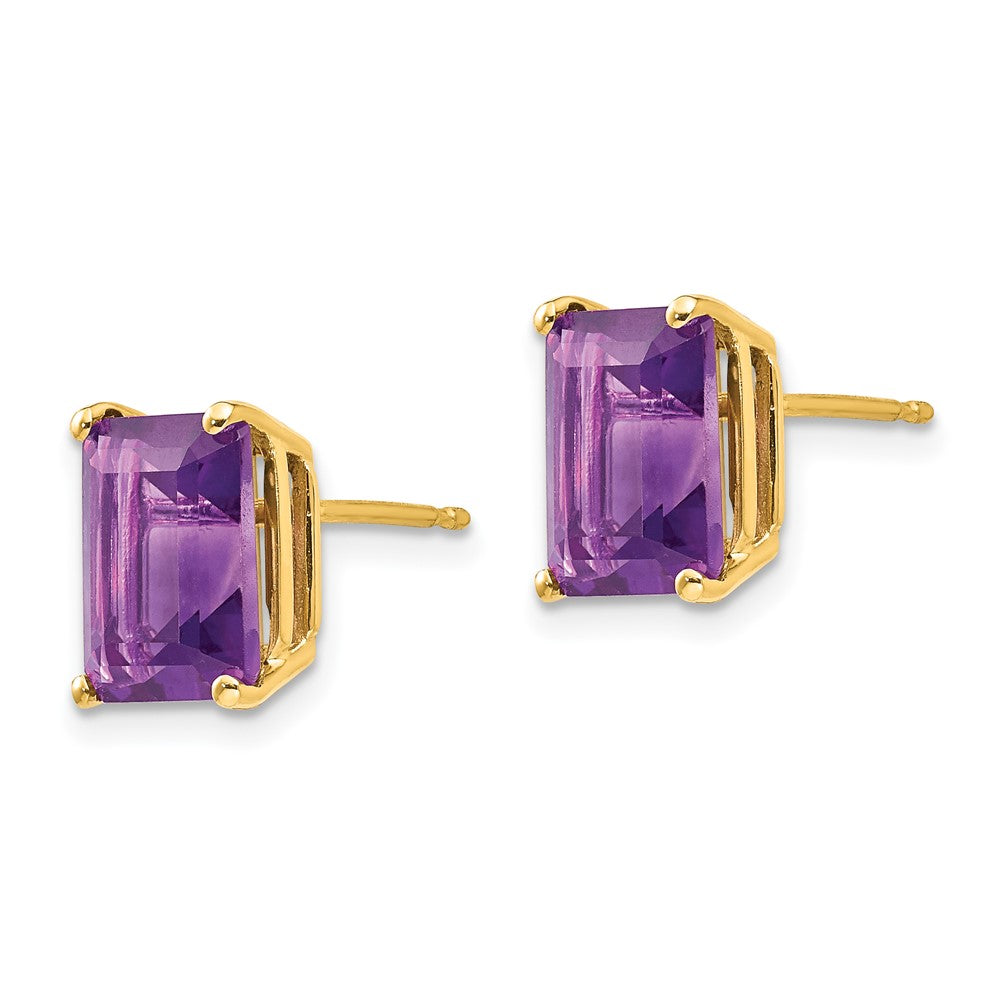 14k Yellow Gold 9x7mm Emerald Cut Amethyst Earrings