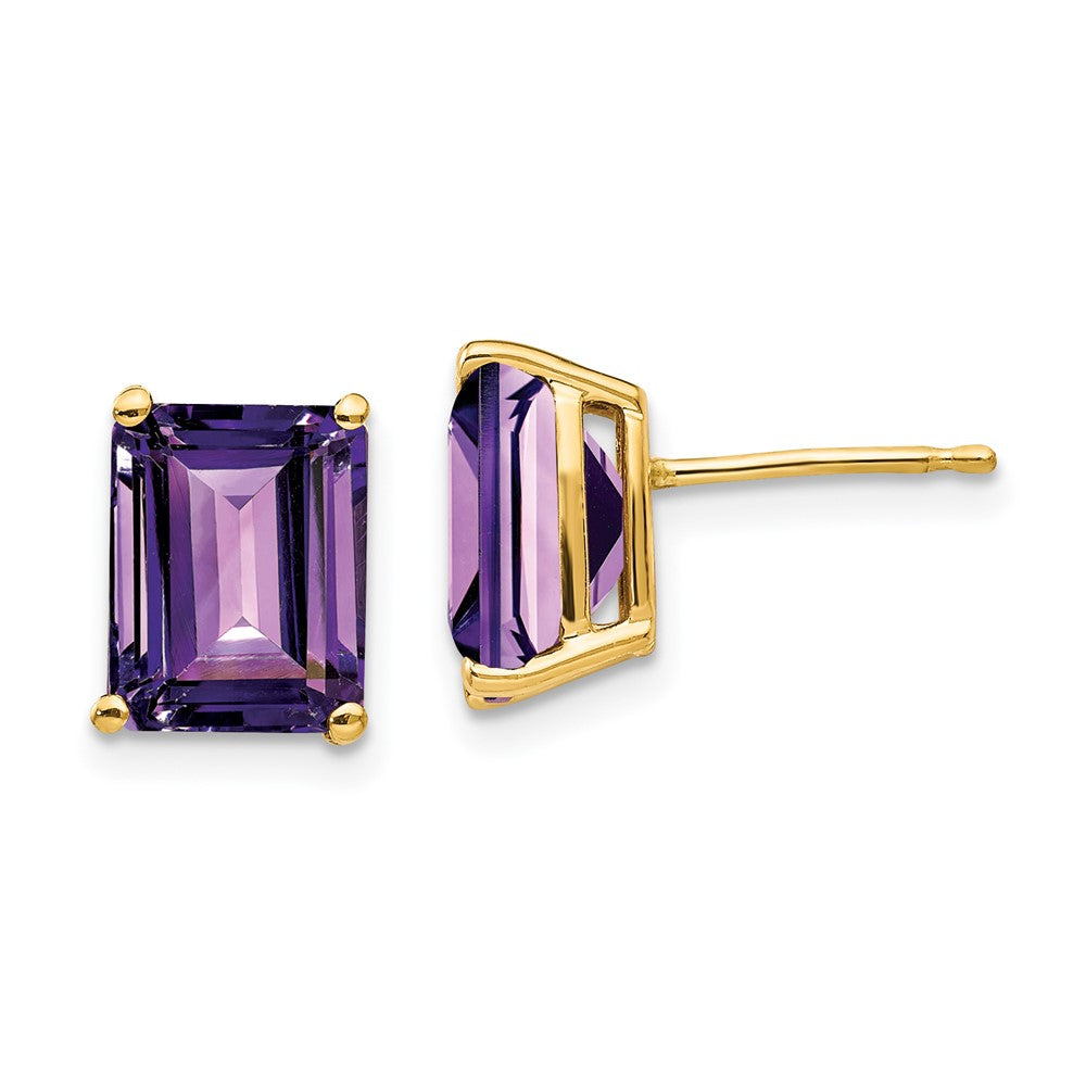 14k Yellow Gold 9x7mm Emerald Cut Amethyst Earrings