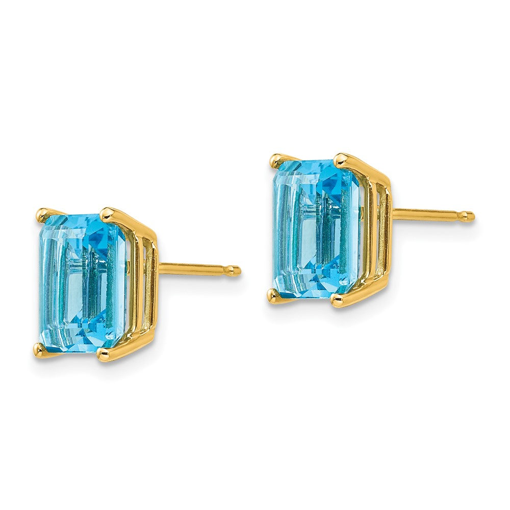 14k Yellow Gold 9x7mm Emerald Cut Blue Topaz Earrings