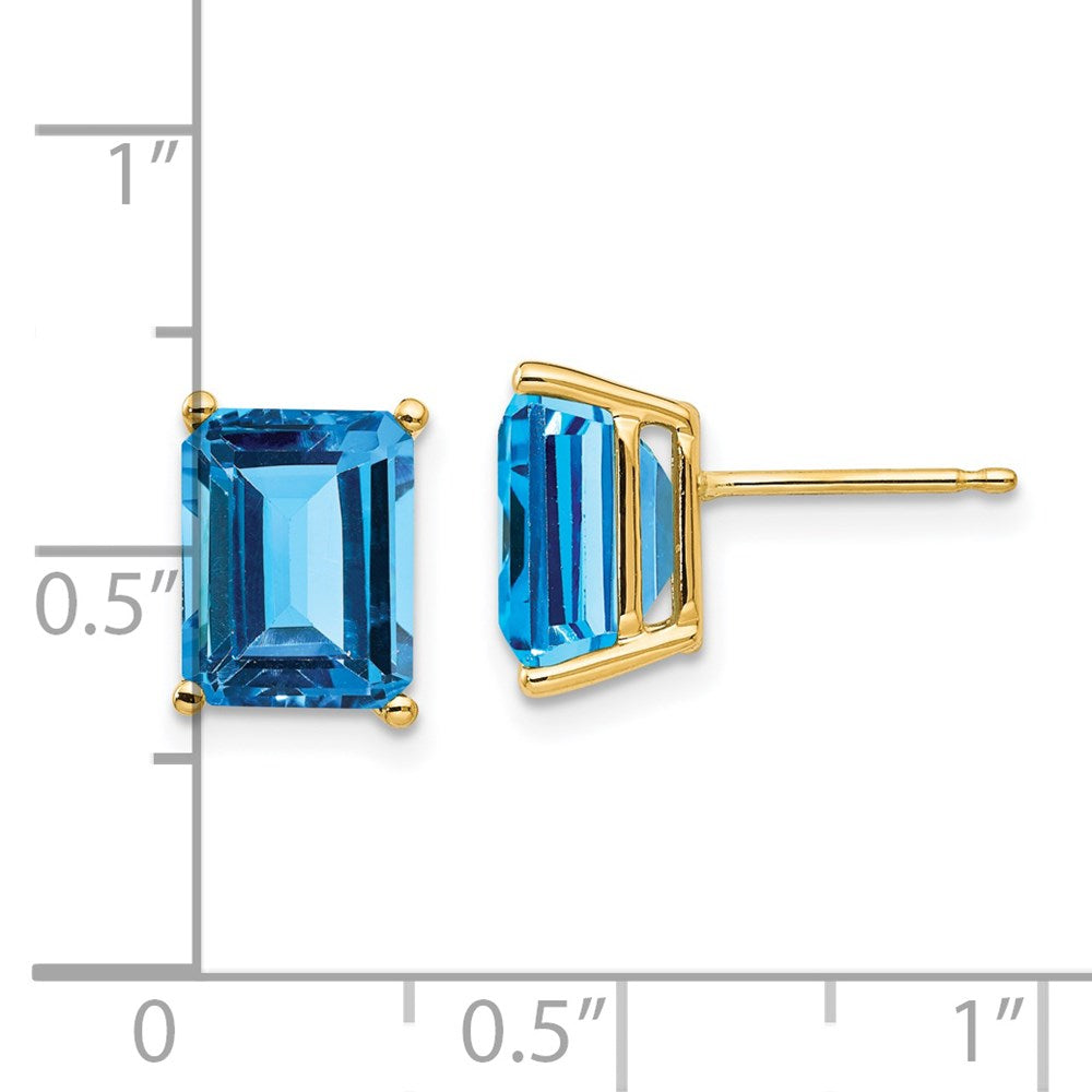 14k Yellow Gold 9x7mm Emerald Cut Blue Topaz Earrings