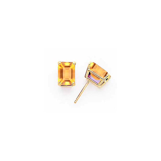 14k Yellow Gold Emerald-Cut Citrine stud Earrings