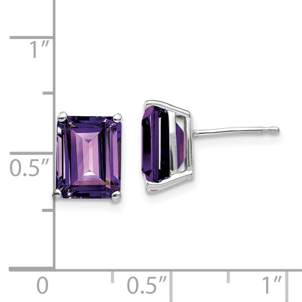 14k White Gold 9x7mm Emerald Cut Amethyst Earrings