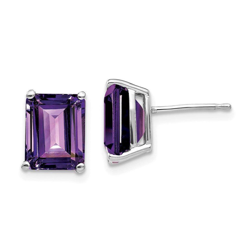 14k White Gold 9x7mm Emerald Cut Amethyst Earrings