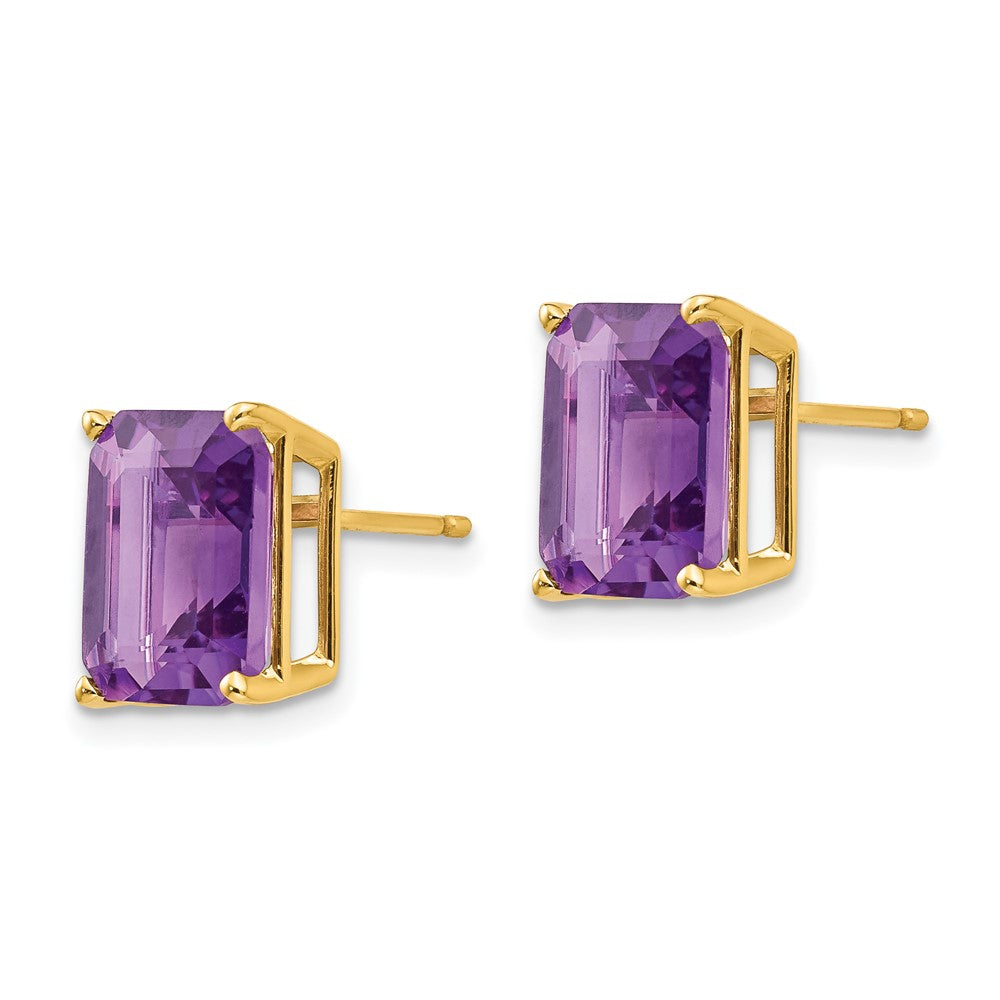 14k Yellow Gold 10x8mm Emerald Cut Amethyst Earrings