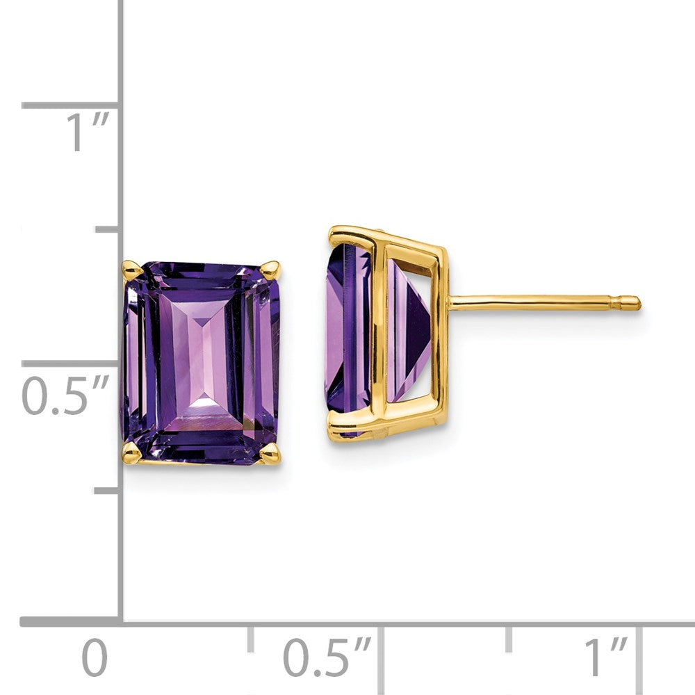 14k Yellow Gold 10x8mm Emerald Cut Amethyst Earrings