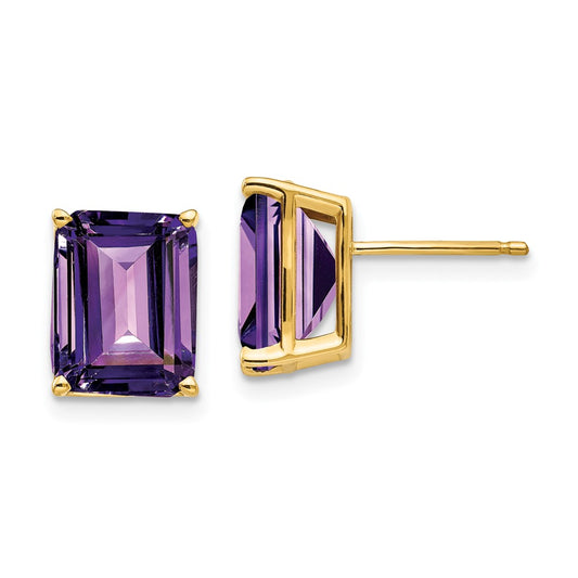 14k Yellow Gold 10x8mm Emerald Cut Amethyst Earrings