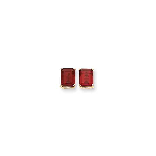 14k Yellow Gold 10x8mm Emerald Cut Created Ruby Earrings