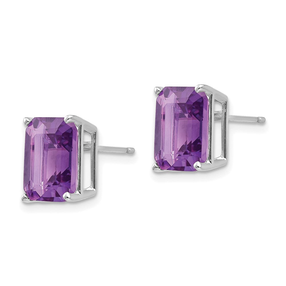 14k Yellow Gold Emerald Cut Amethyst Stud Earrings