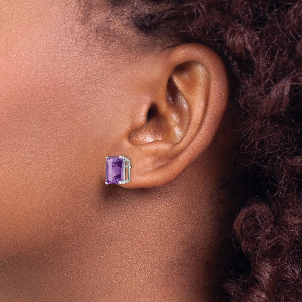 14k Yellow Gold Emerald Cut Amethyst Stud Earrings