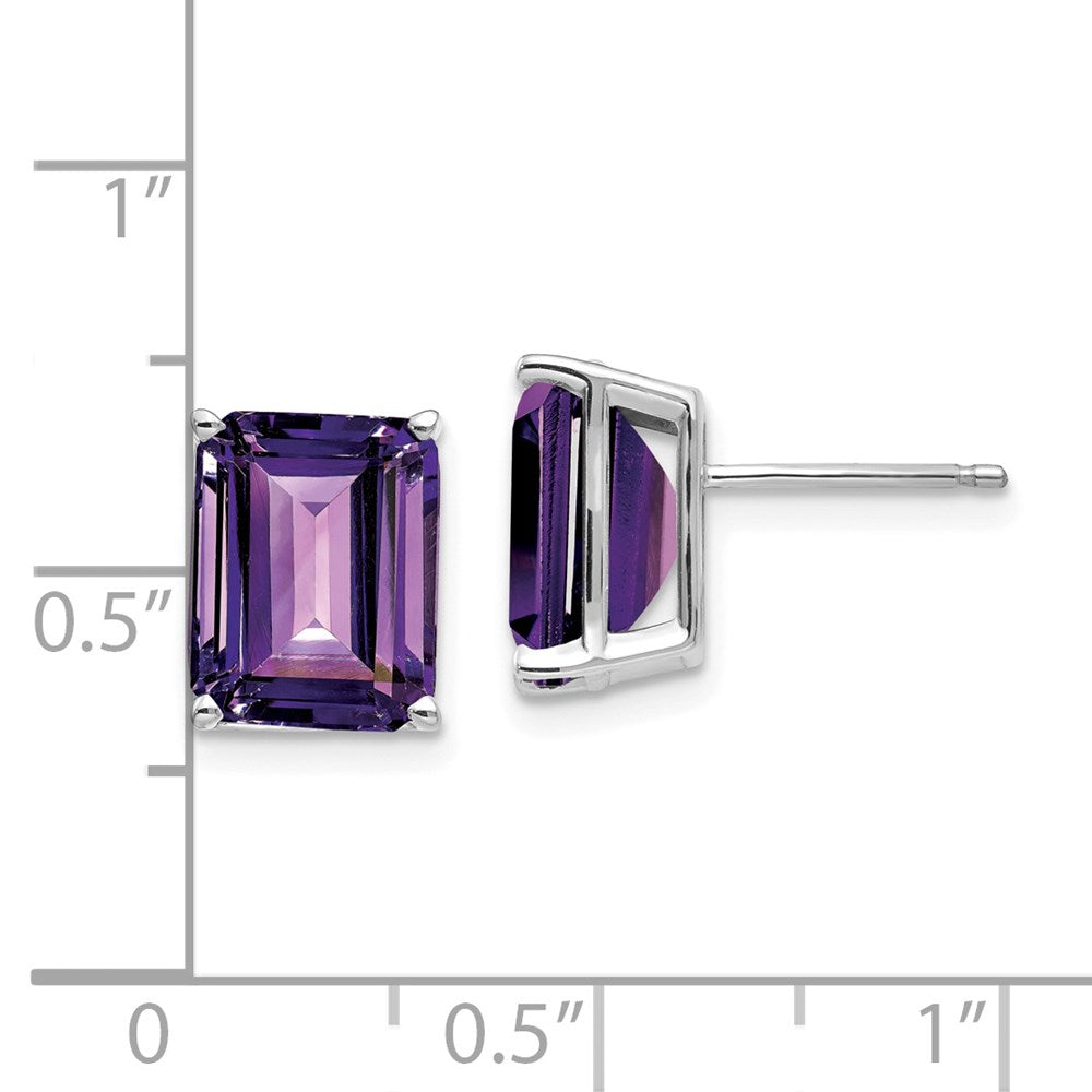 14k Yellow Gold Emerald Cut Amethyst Stud Earrings