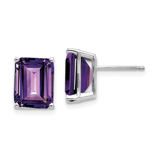 14k Yellow Gold Emerald Cut Amethyst Stud Earrings