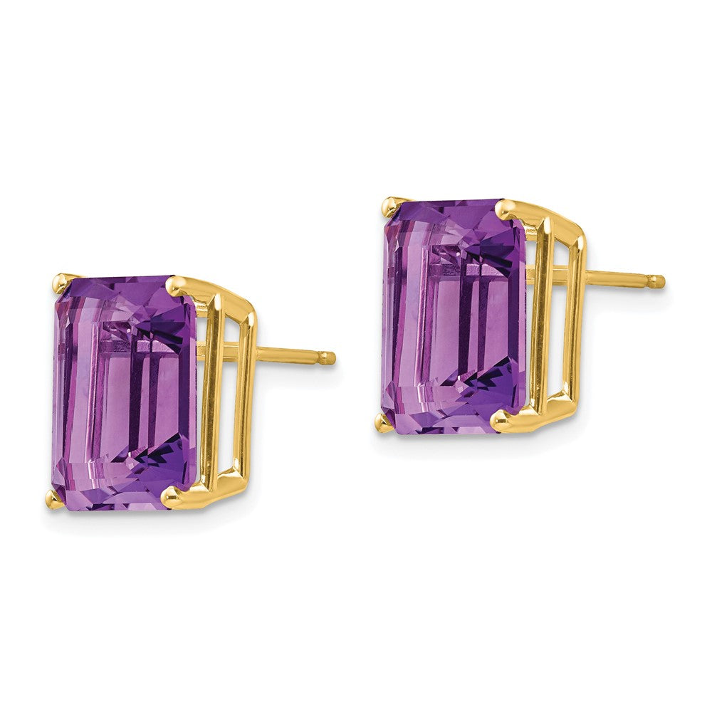 14k Yellow Gold 12x10mm Emerald Cut Amethyst Earrings