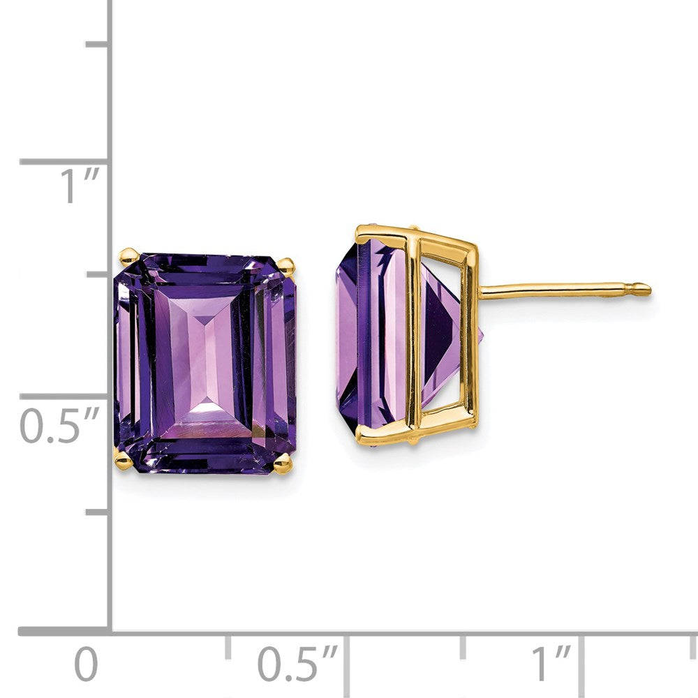 14k Yellow Gold 12x10mm Emerald Cut Amethyst Earrings