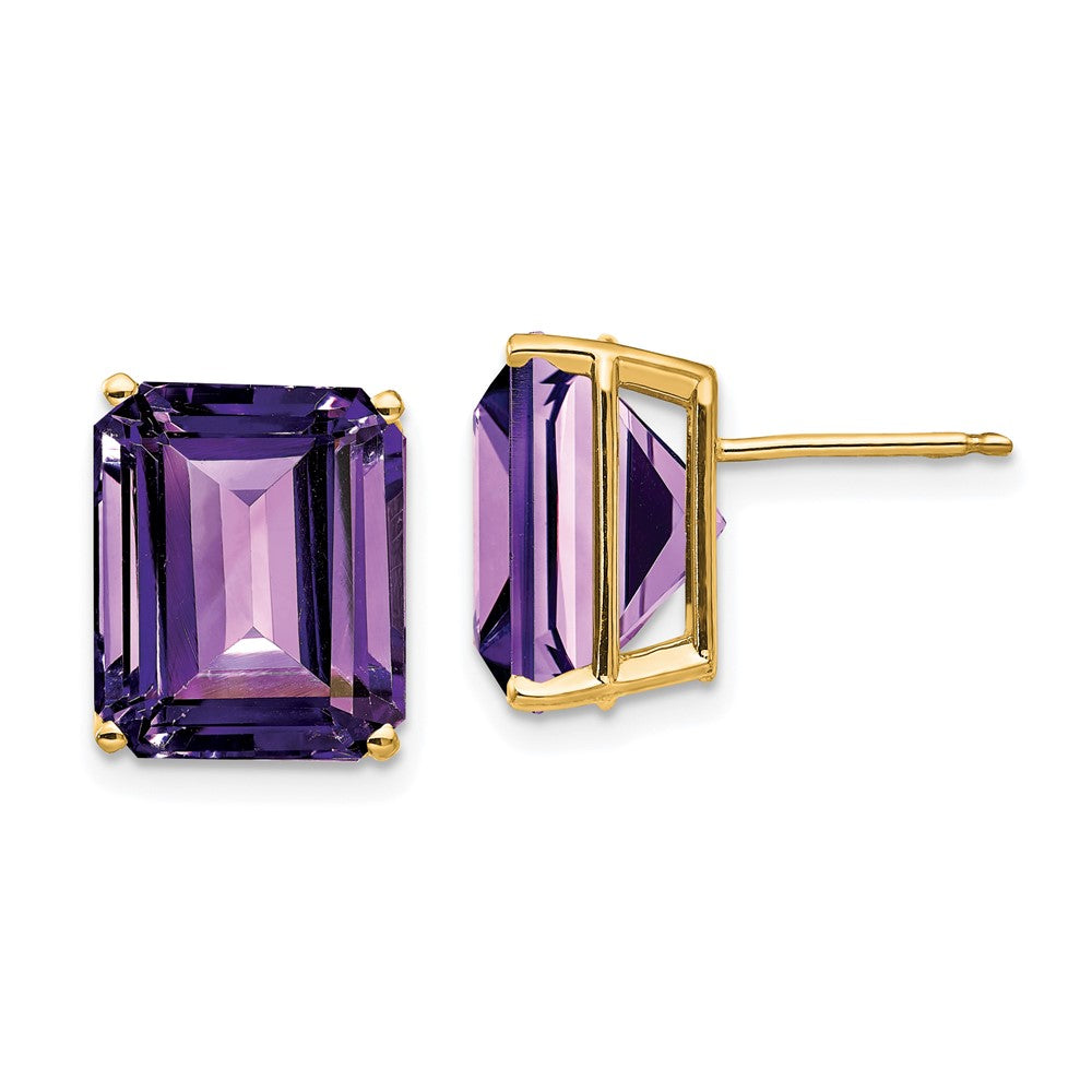 14k Yellow Gold 12x10mm Emerald Cut Amethyst Earrings