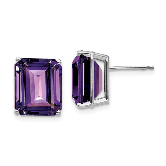 14k White Gold 12x10mm Emerald Cut Amethyst Earrings