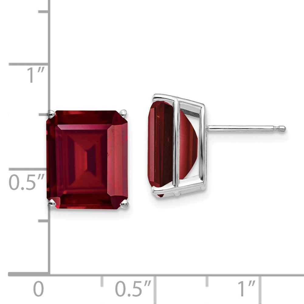 14k White Gold 12x10mm Emerald Cut Created Ruby Earrings