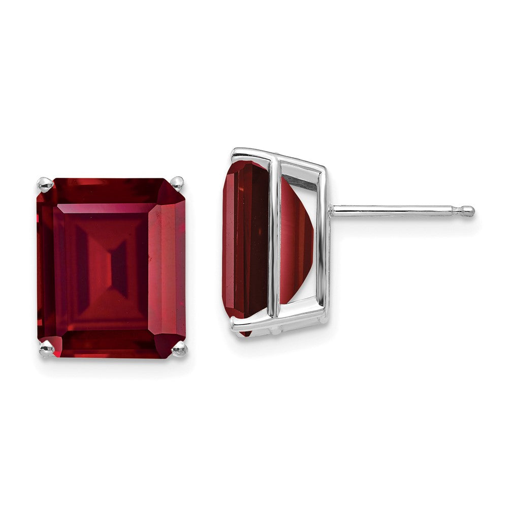 14k White Gold 12x10mm Emerald Cut Created Ruby Earrings