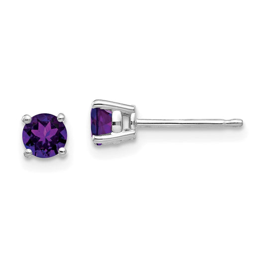 14k White Gold 4mm Amethyst Earrings