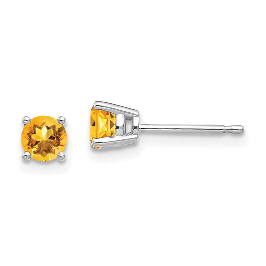 14k White Gold 4mm Citrine Earrings