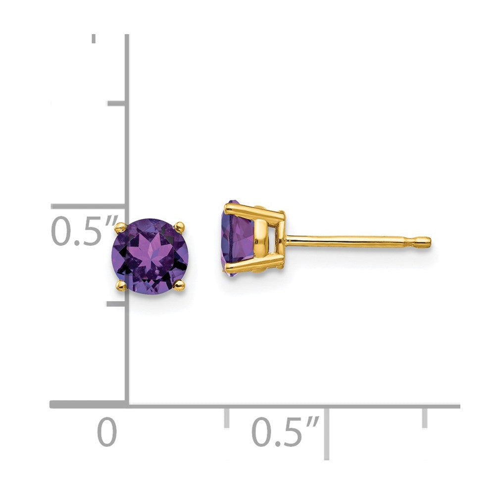 14k Yellow Gold 5mm Amethyst Post Earrings