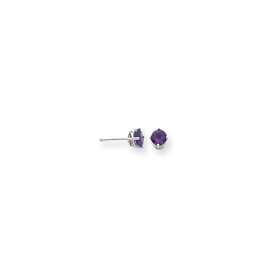 14k White Gold 5mm Amethyst Checker Earrings