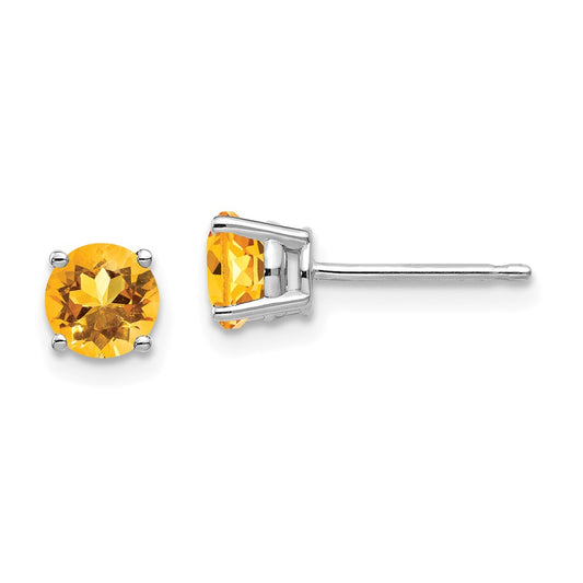 14k White Gold 5mm Citrine Earrings