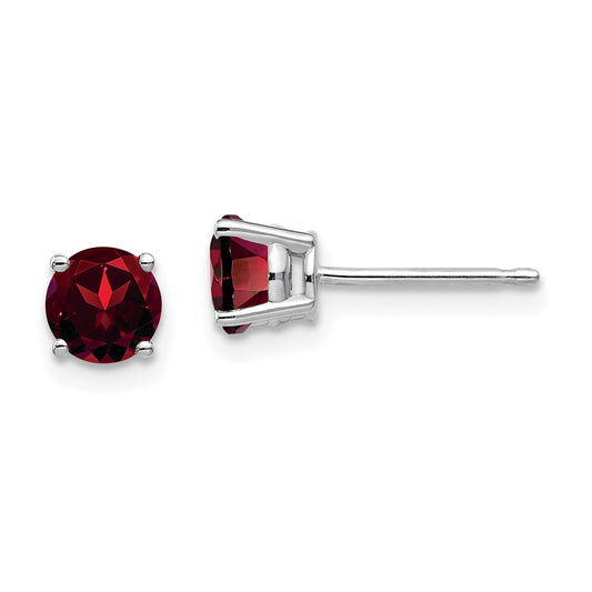 14k White Gold 5mm Garnet Earrings