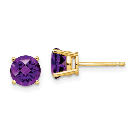 14k Yellow Gold 6mm Amethyst Checker Earrings