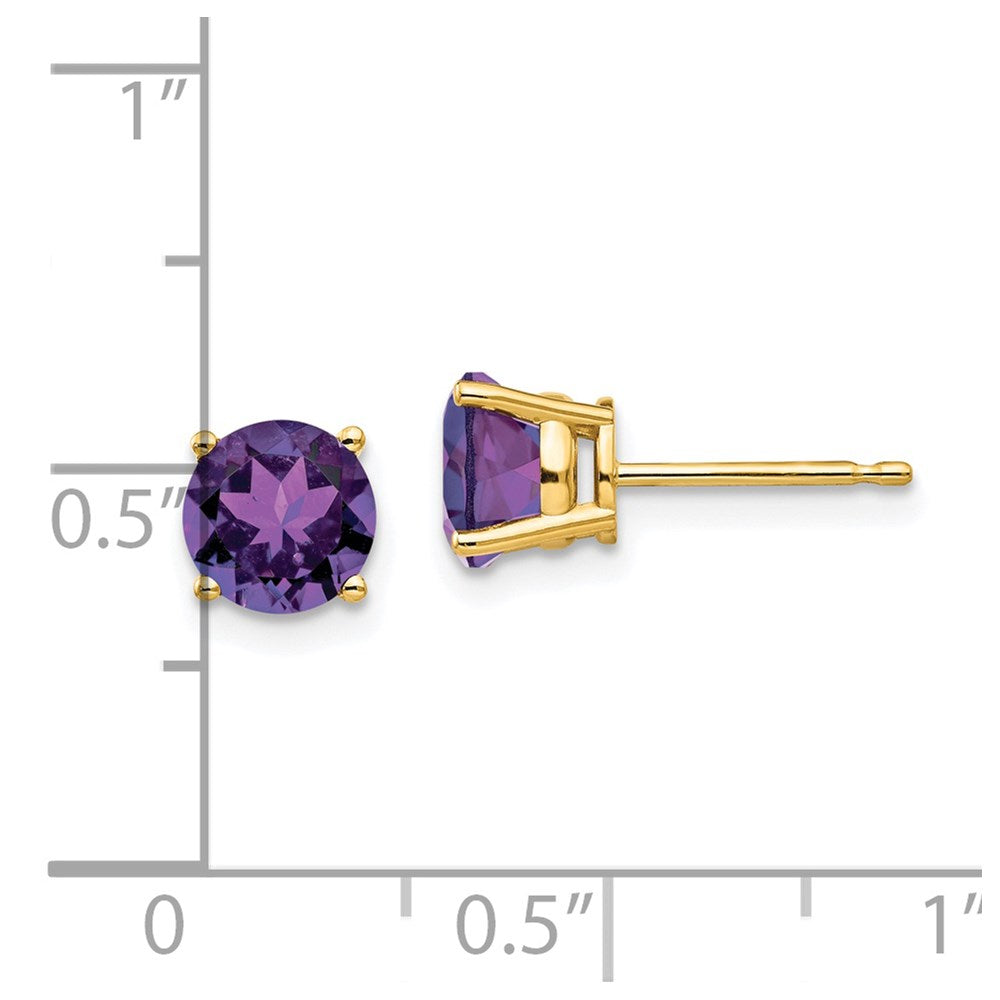 14k Yellow Gold 6mm Amethyst Post Earrings