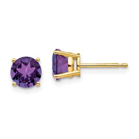 14k Yellow Gold 6mm Amethyst Post Earrings