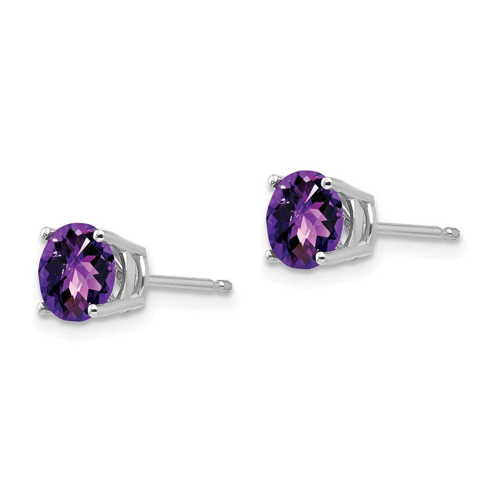 14k White Gold 6mm Amethyst Checker Earrings