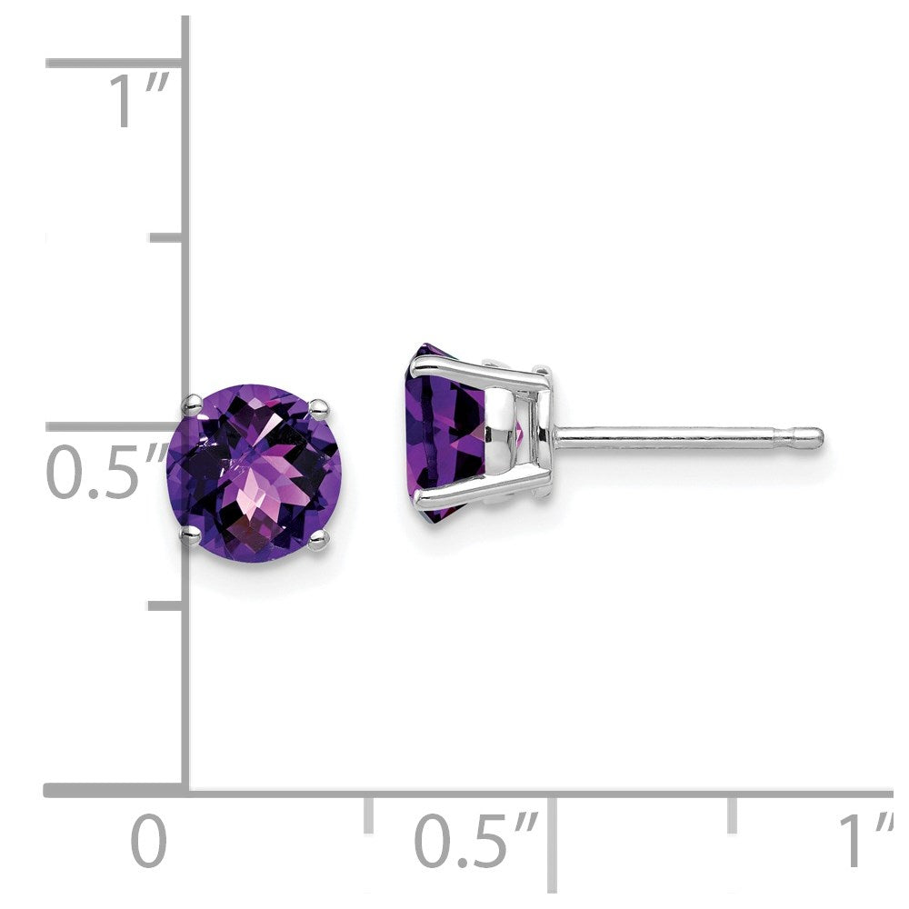 14k White Gold 6mm Amethyst Checker Earrings