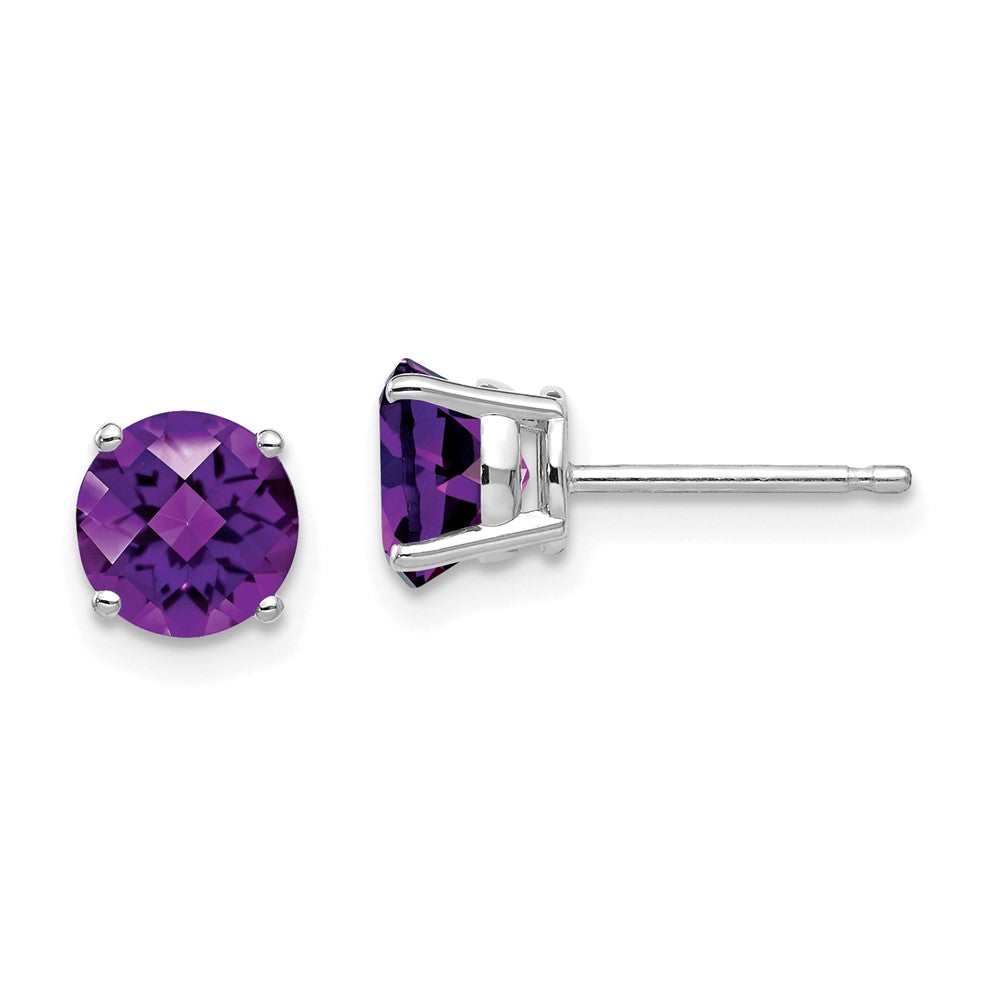 14k White Gold 6mm Amethyst Checker Earrings