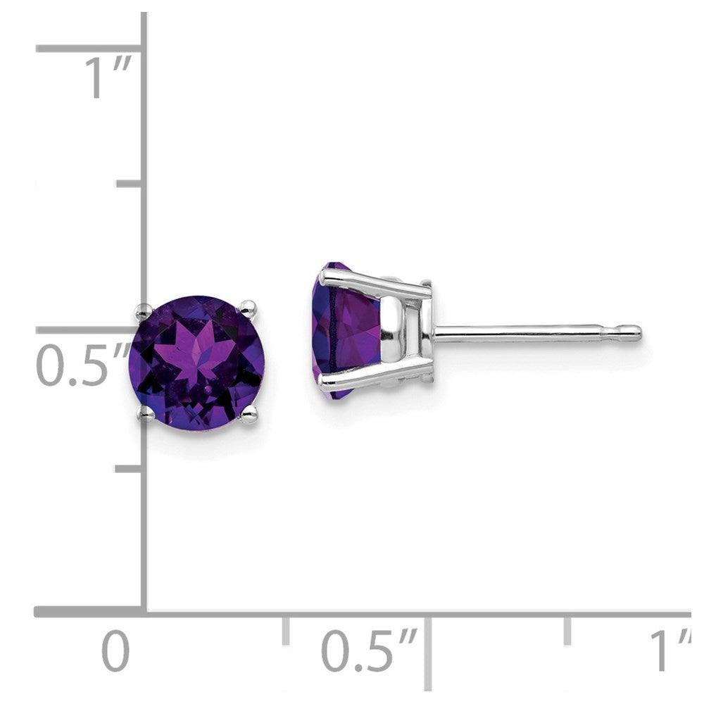 14k White Gold 6mm Amethyst Earrings