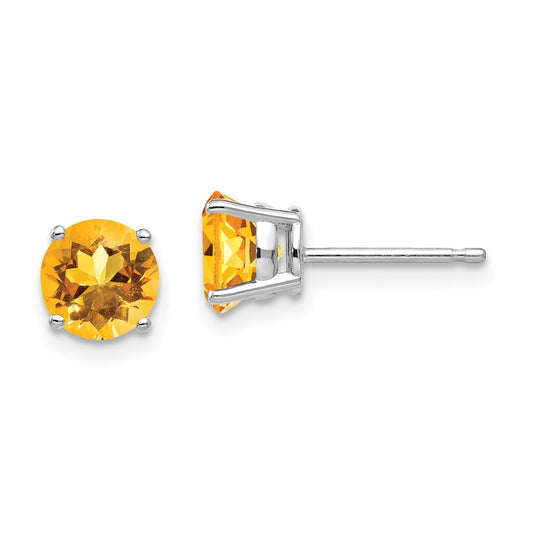 14k White Gold 6mm Citrine Earrings