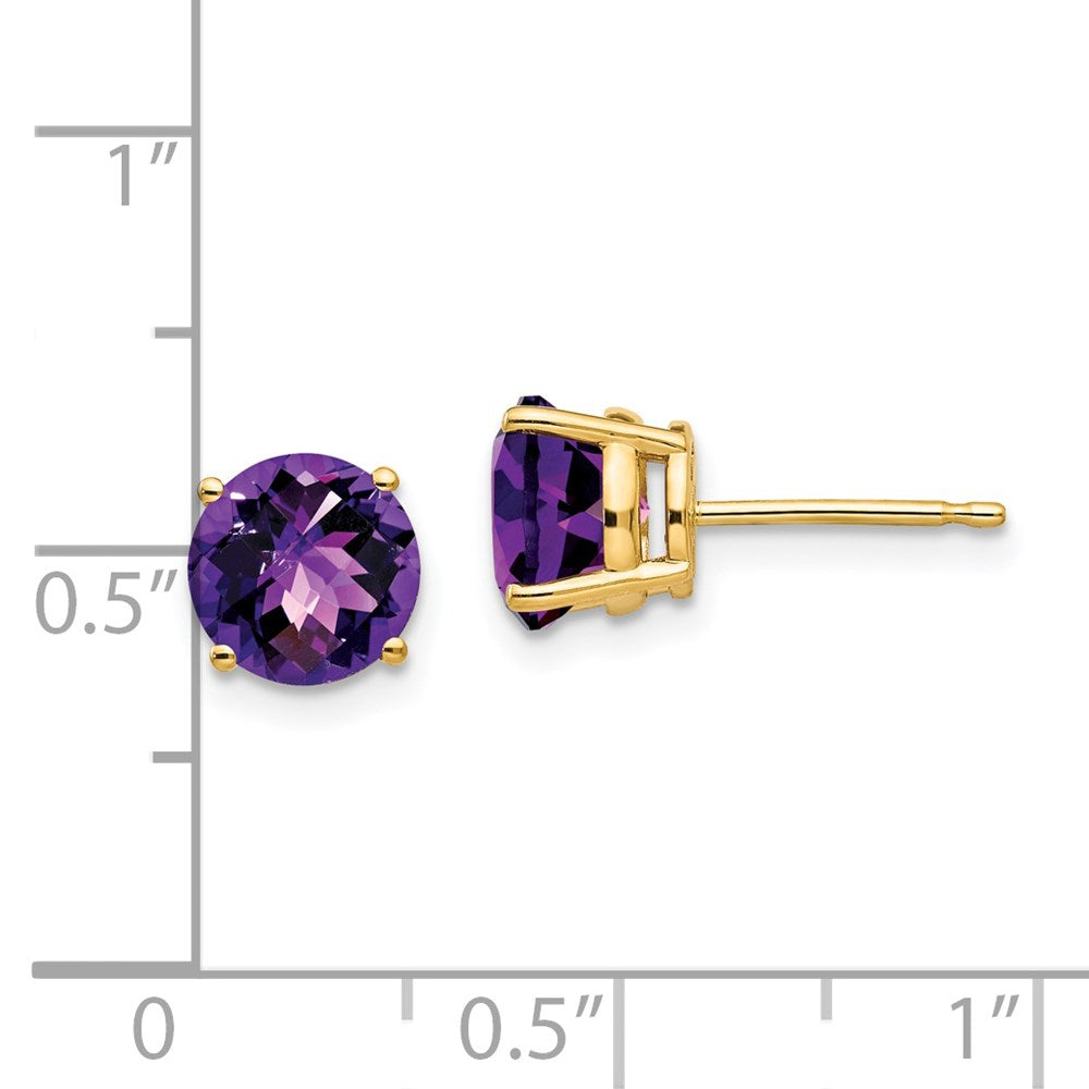 14k Yellow Gold 7mm Amethyst Checker Earrings