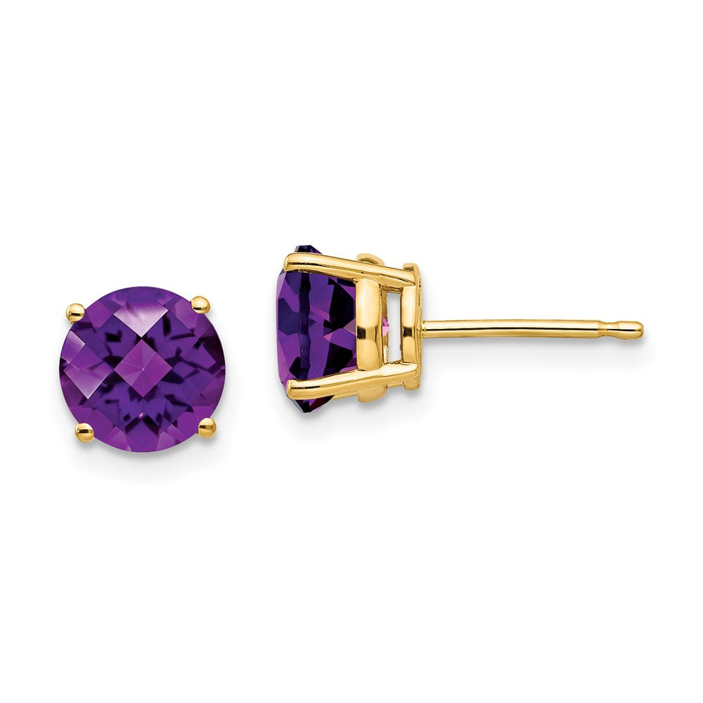 14k Yellow Gold 7mm Amethyst Checker Earrings