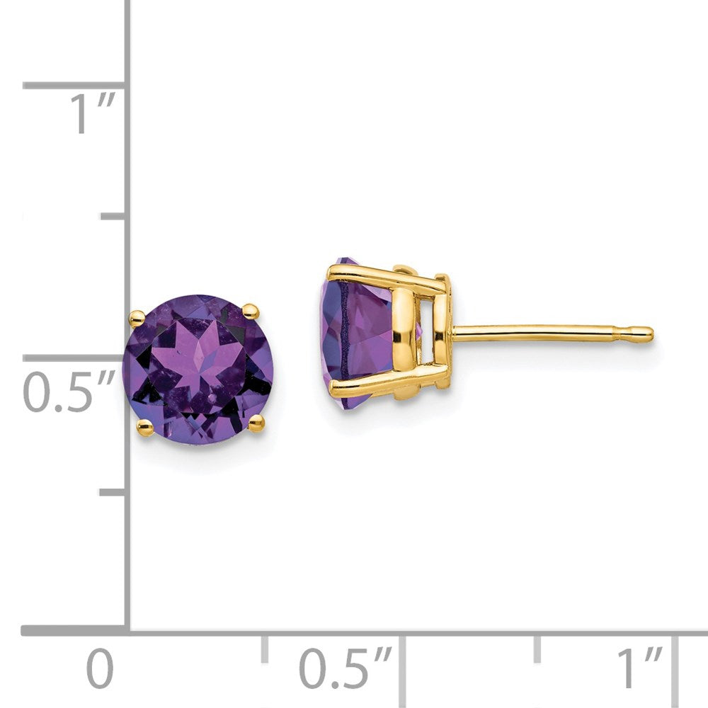 14k Yellow Gold 7mm Amethyst Post Earrings