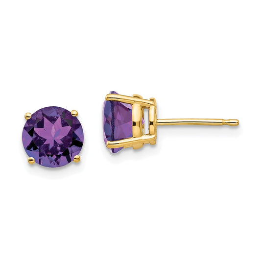 14k Yellow Gold 7mm Amethyst Post Earrings