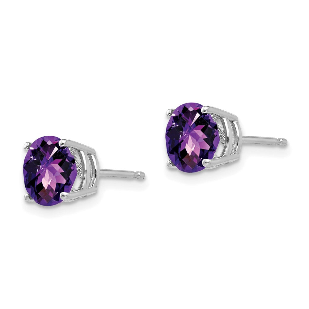 14k White Gold 7mm Amethyst Checker Earrings