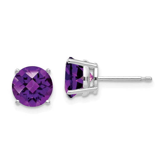 14k White Gold 7mm Amethyst Checker Earrings