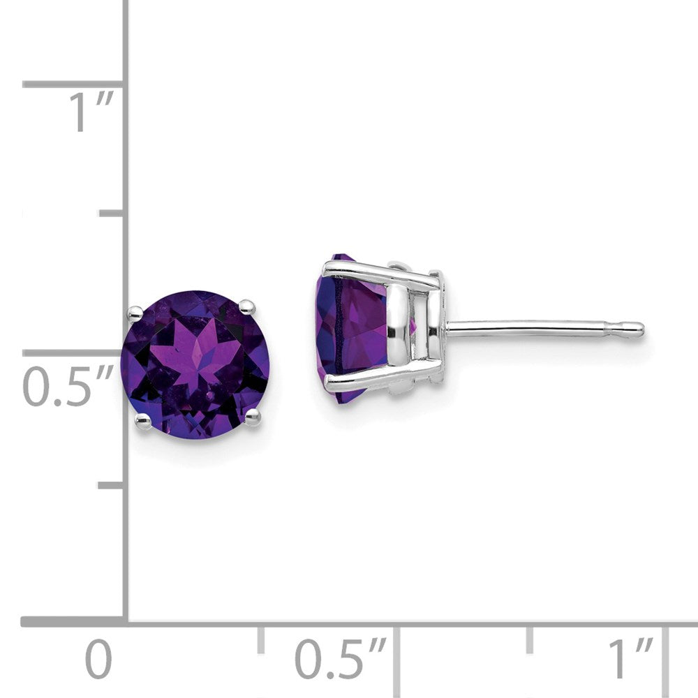 14k White Gold 7mm Amethyst Earrings