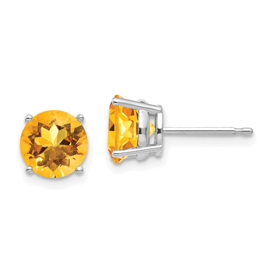 14k White Gold 7mm Citrine Earrings