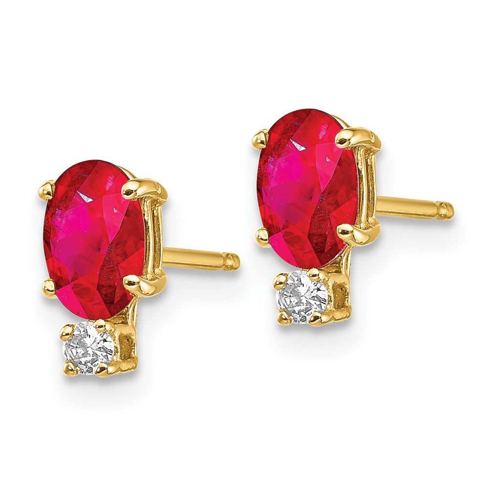 14k Yellow Gold 6x4mm Oval Ruby VS Real Diamond Earrings